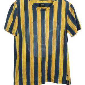 Fendi Roma Striped Mens Small Yellow & Blue Short Sleeve T-Shirt Made In Italy